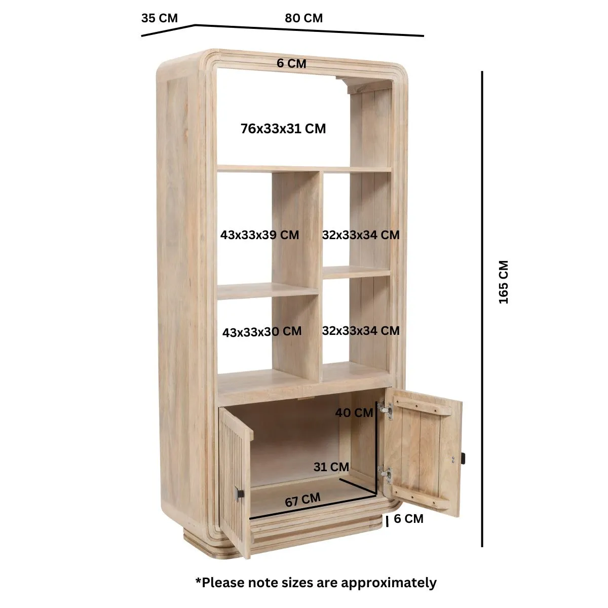 IH Design Paloma Carved Mango Wood Bookcase in Light Brown 5