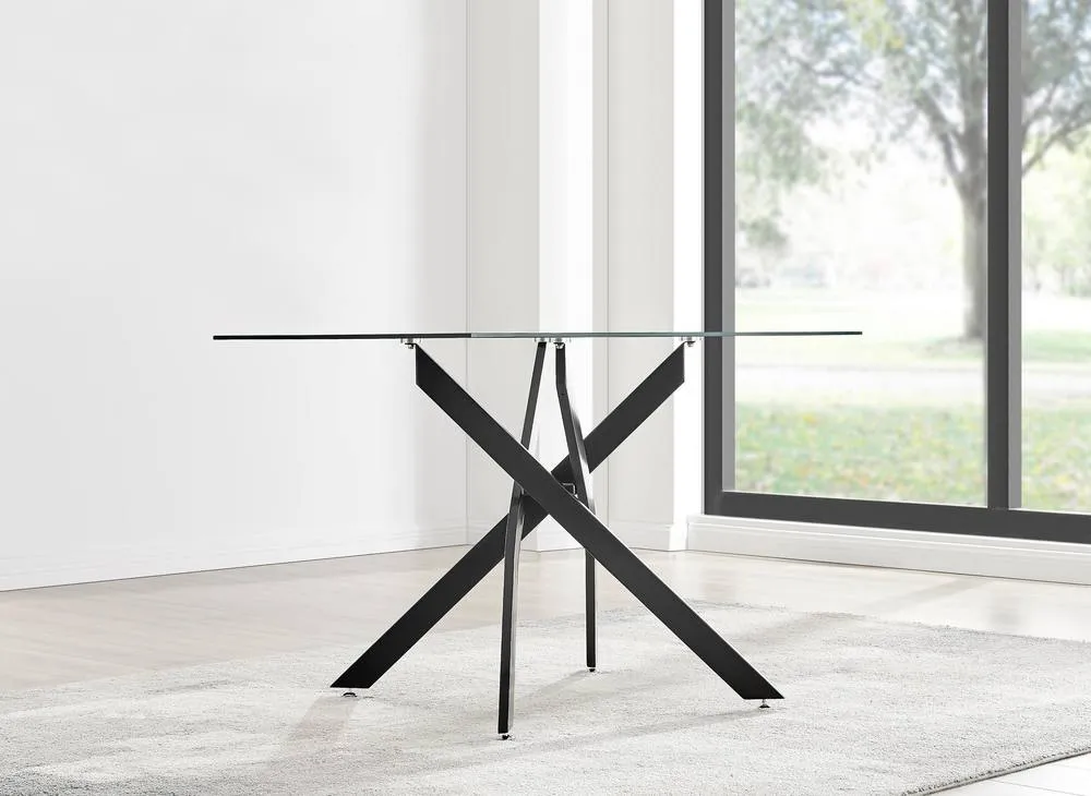 FurnitureboxUK Leonardo Black Leg Glass Dining Table & 4 Pesaro Chairs in Blue 3