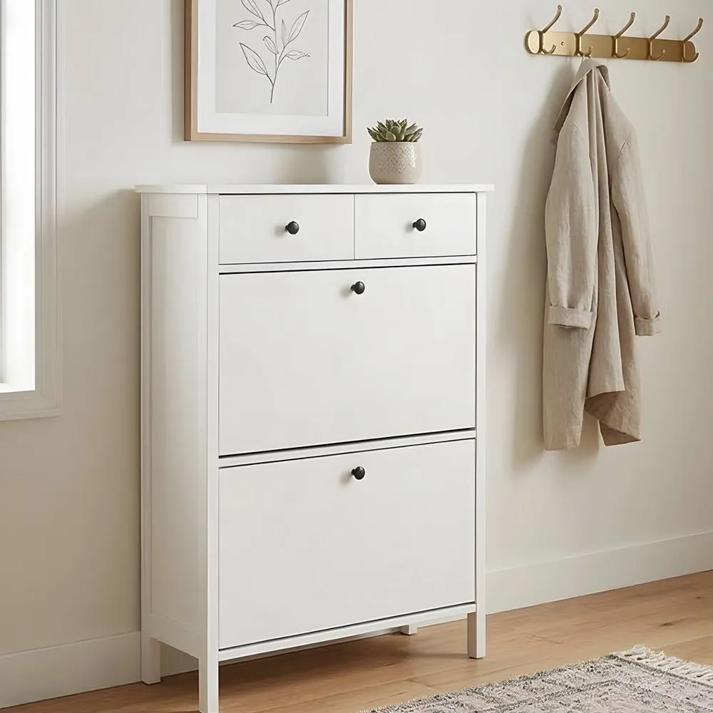 Nöa and Nani Kira White Shoe Cabinet - Slim Shoe Rack for Hallway & Entryway