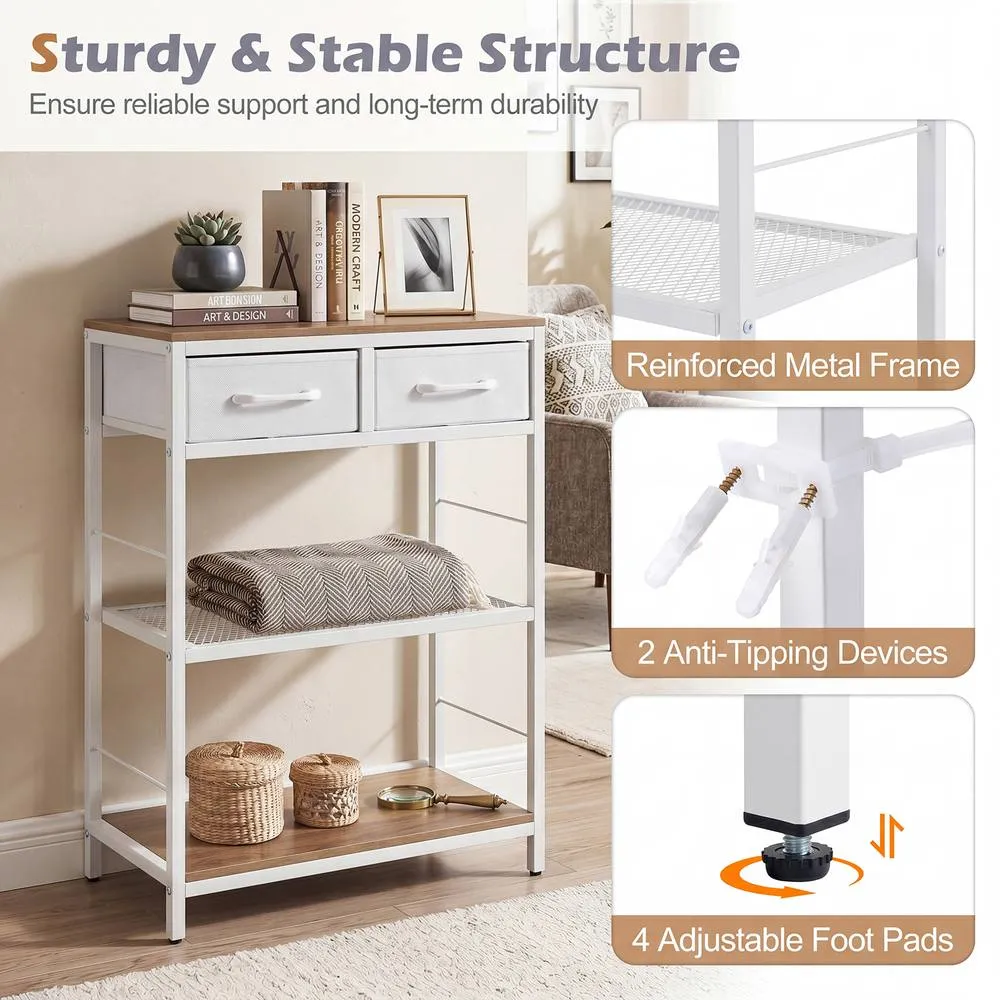 Costway Narrow Console Table w/ 2 Fabric Drawers 3-Tier Table Storage Rack in Natural 6