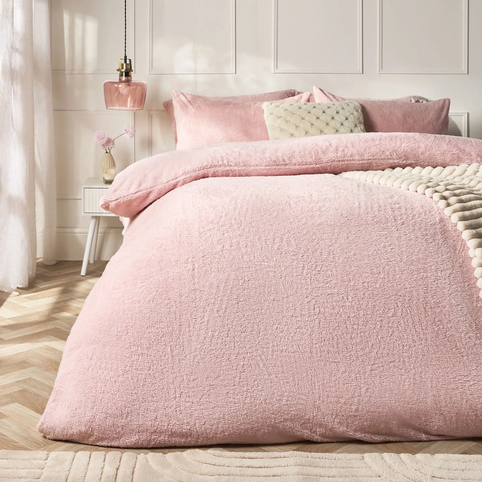 OHS Thermal Soft Teddy Fleece Duvet Cover Bedding Set in Dusty Pink