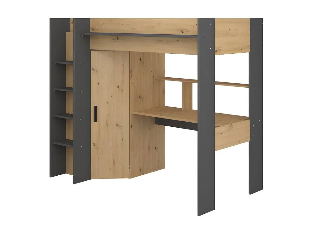 Vente-unique High Sleeper Bed With Desk & Wardrobe - 90 X 200 Cm - Natural and in Grey 6
