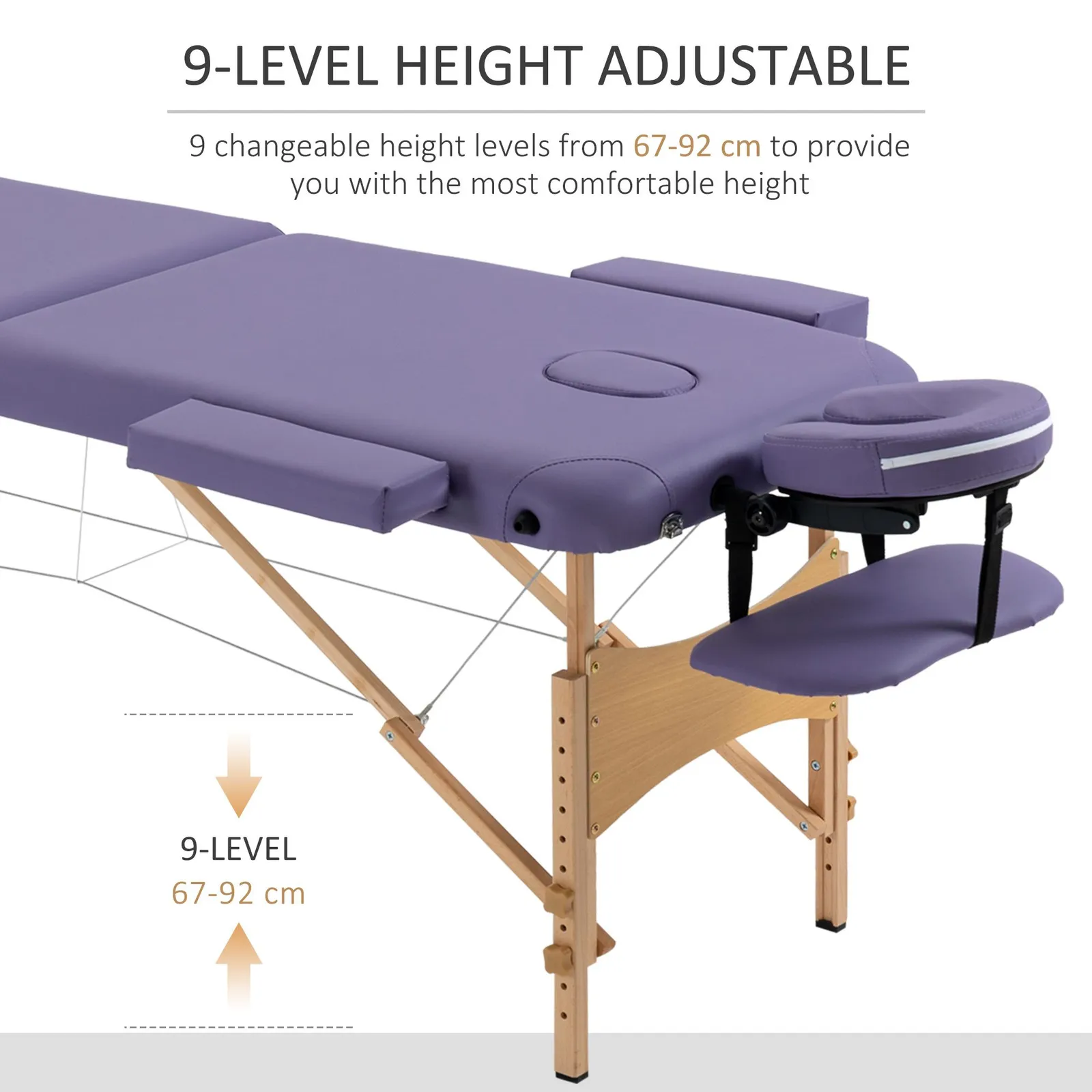 HOMCOM Wooden Folding Spa Beauty Massage Table w/ 2 Sections, Carry Bag in Purple 4