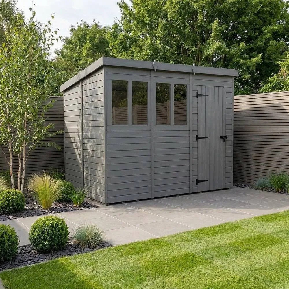 Buttercup Farm 15ft x 10ft Composite Pent Garden Shed Single Door With Windows in Grey 2
