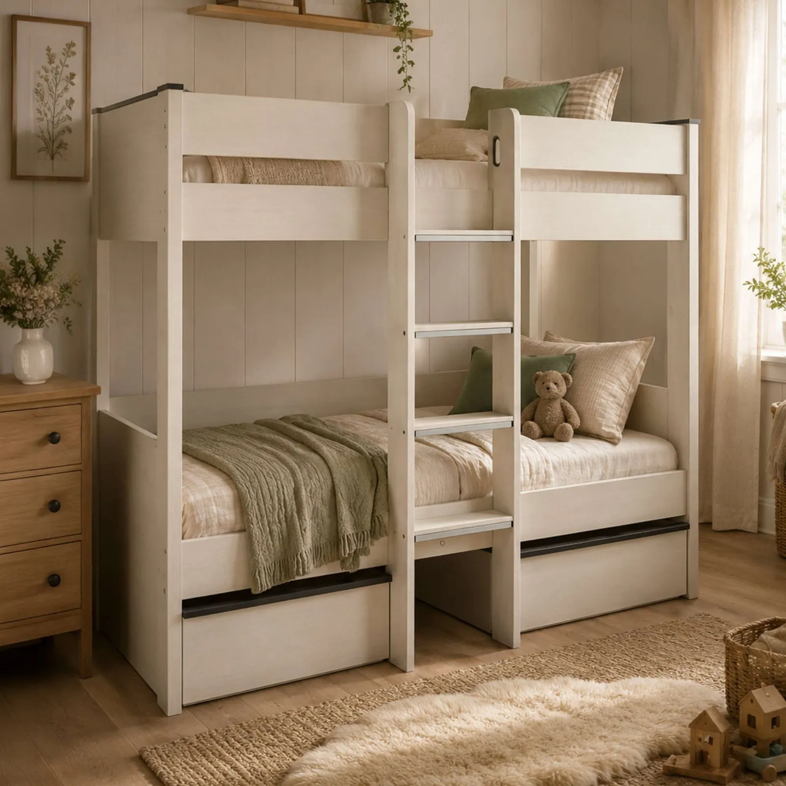 Celeste - Single - Bunk Bed with Two Underbed Drawers - Off-White - Wooden - 3ft 1