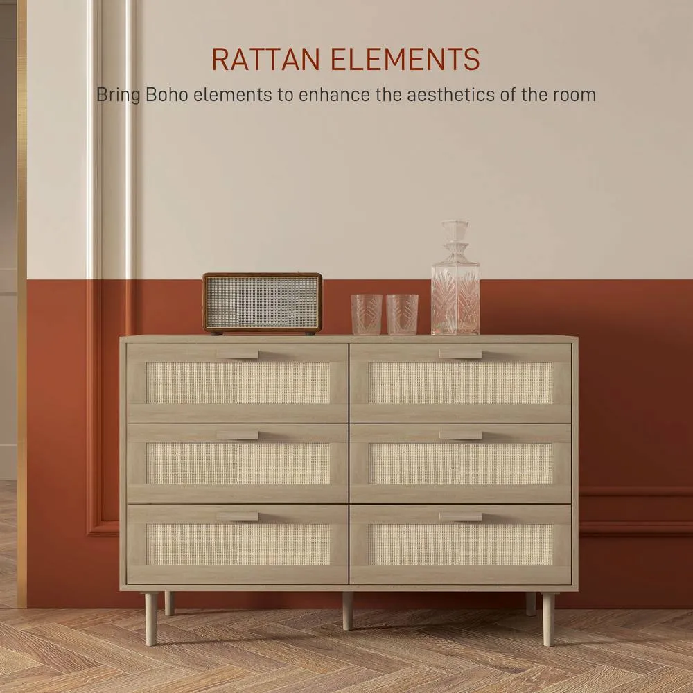 HOMCOM Chest of Drawers, 6-Drawer Dresser for Bedroom, Living Room, Oak in Natural 6