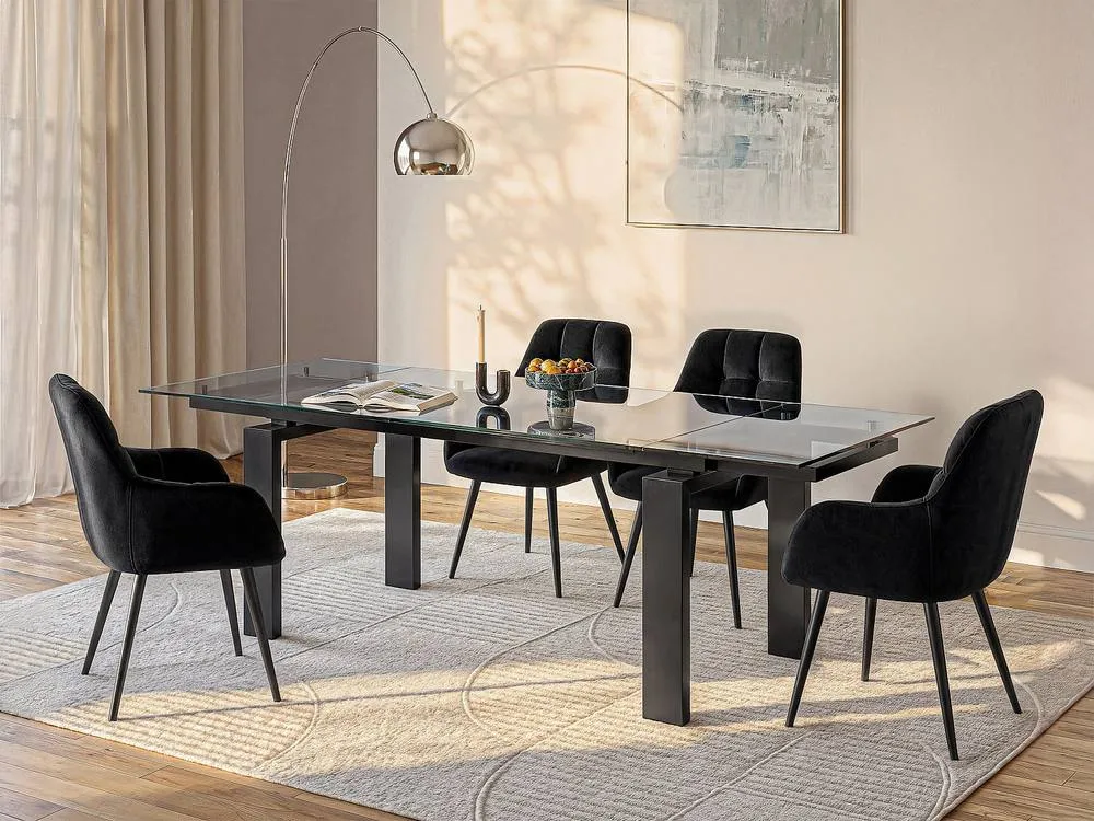Vente-unique Extendable Dining Table - Tempered Glass & Metal - Black - 8 To 10 in Clear 3