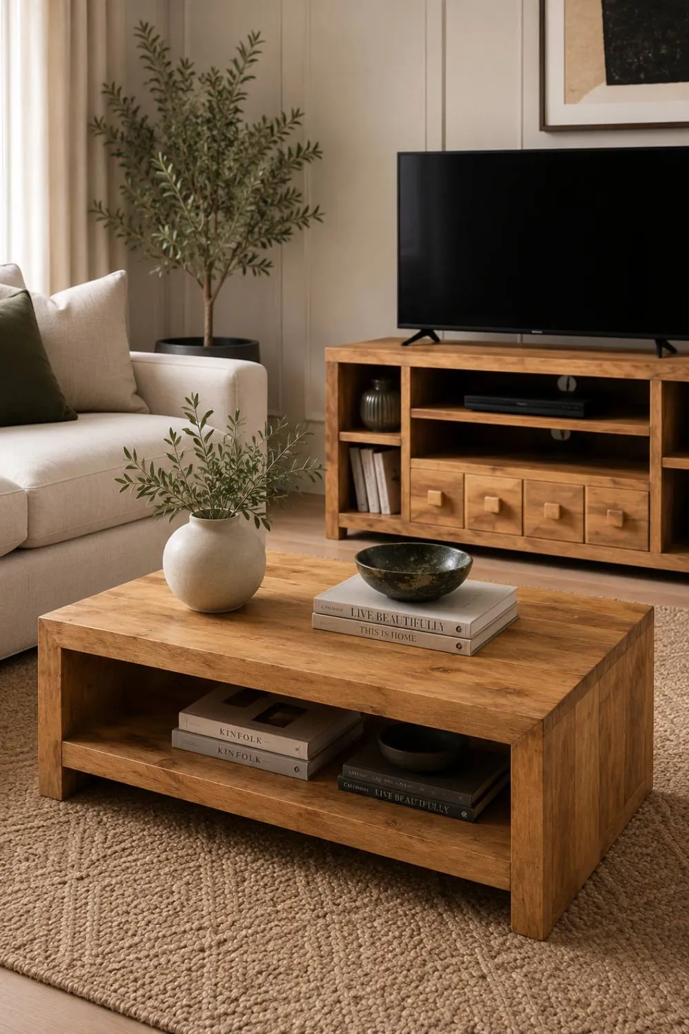 IH Design Southborough Light Mango Wood Large Contemporary Coffee Table in Brown