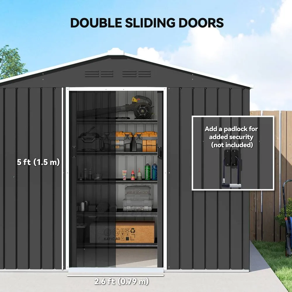 OUTSUNNY 8 x 6ft Garden Storage Shed with Double Door, Dark Grey 5