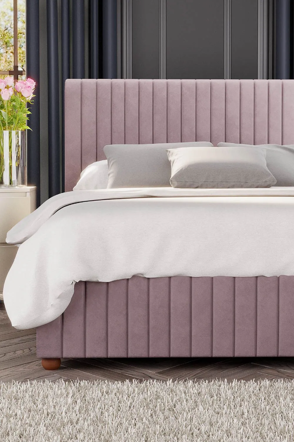 Laurence Llewelyn-Bowen Estella Ottoman Storage Bed in Plush Velvet Fabric, Custom Made in Rose 2