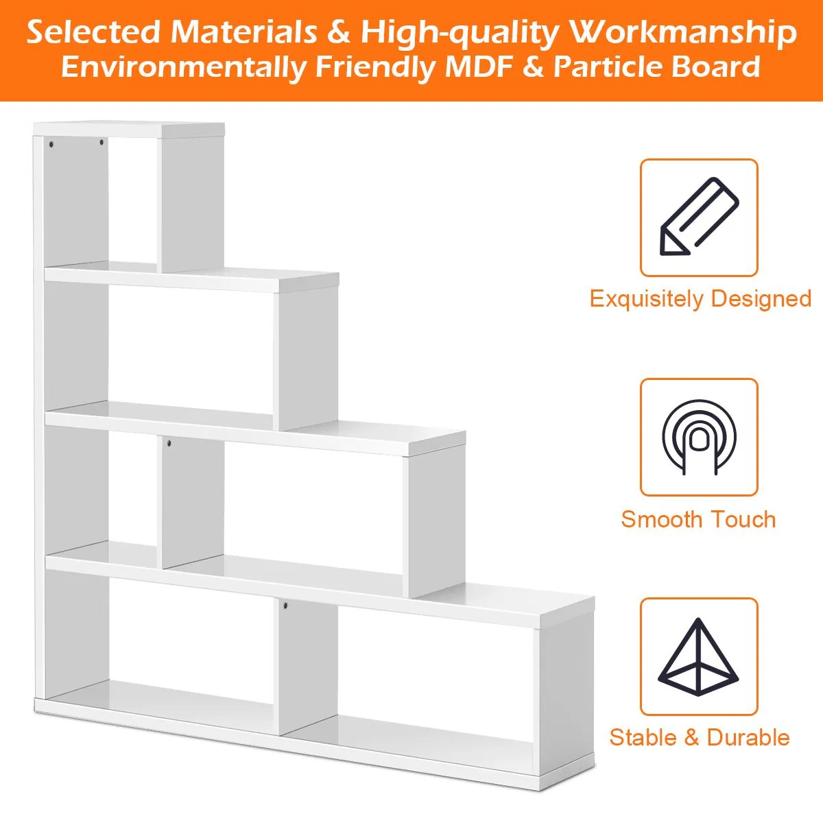 Costway 6-Cube Ladder Bookcase Freestanding Corner Bookshelf 5-Tier Display Shelf in White 6