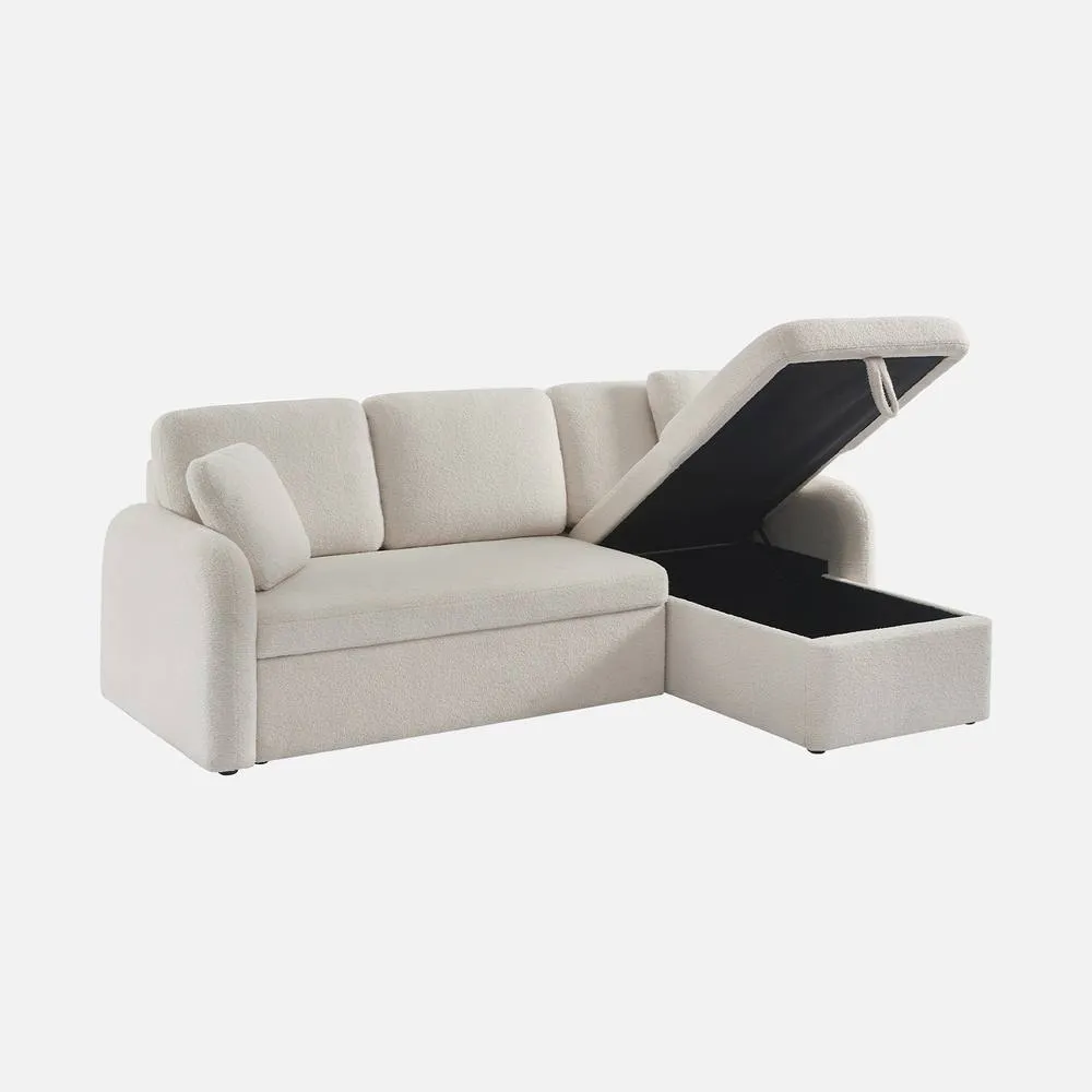 sweeek 3-seater Reversible Corner Sofa Bed In Boucle Fabric in Cream 3