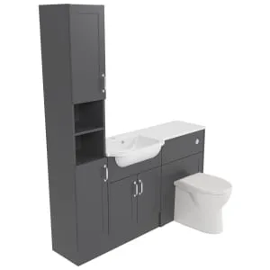 Deccado Padworth Charcoal Grey Left Hand 1500mm Fitted Tower, Vanity & Toilet Pan Unit Combination with Left Hand Basin 2