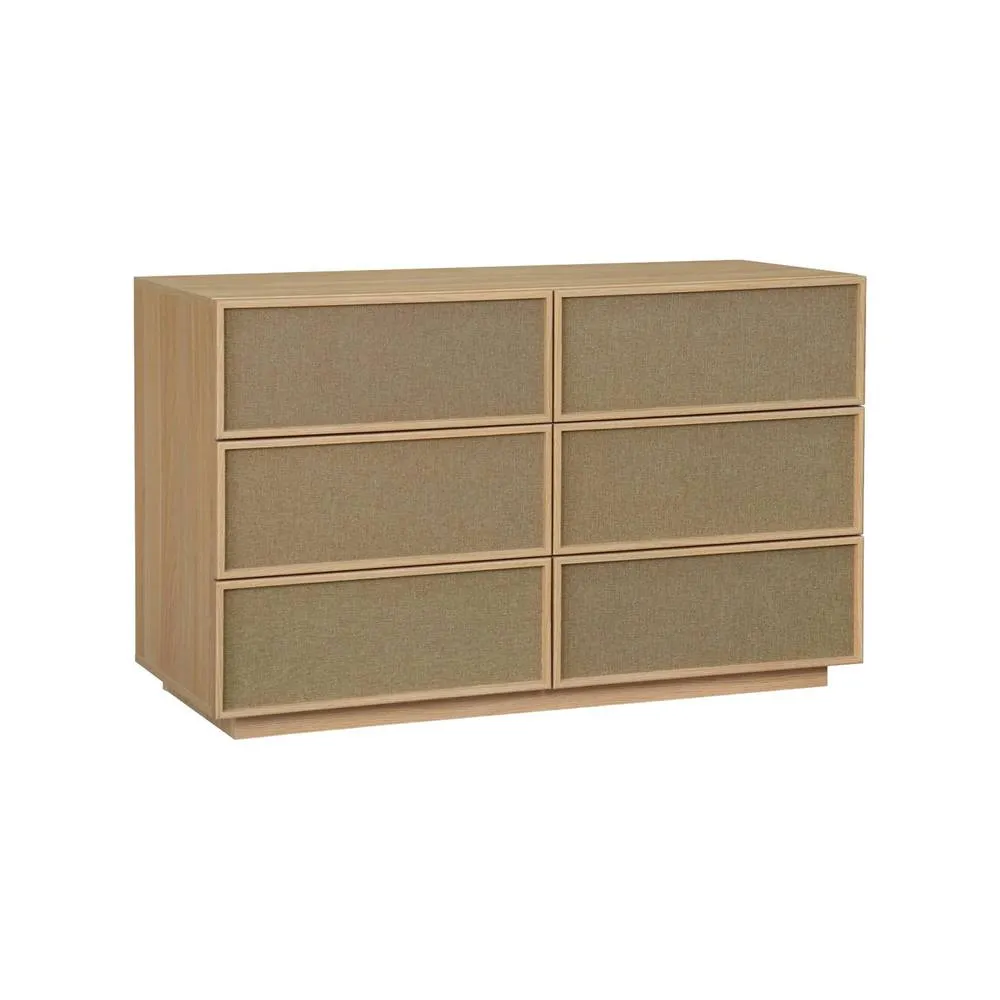 sweeek Chest of 6 drawers with wood decor & fabric in Beige 2