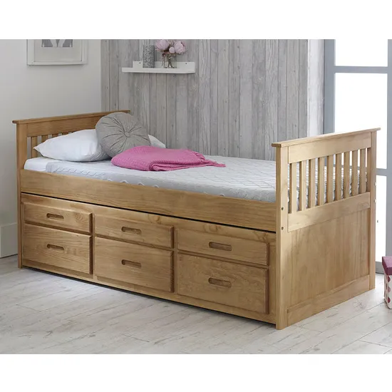 Captains Wooden Storage Single Bed With Guest Bed In Waxed Pine