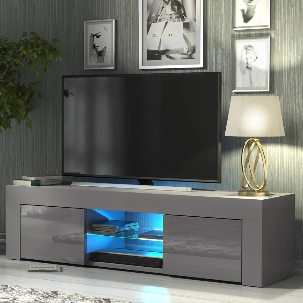 Creative Furniture Loom TV Unit 130cm - Dark Grey with Gloss Doors & LED Lights 5