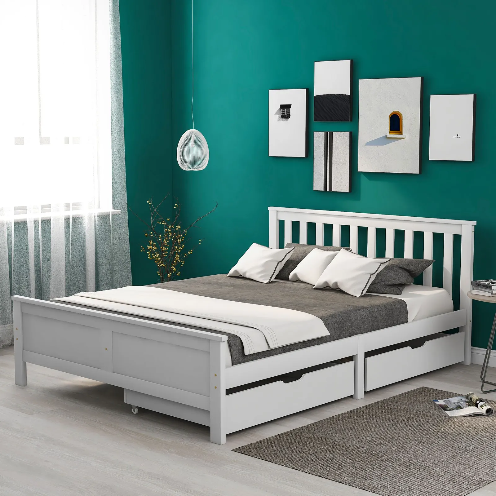 Matteo Wooden Solid White Pine Storage Bed With Drawers Bed Furniture Frame