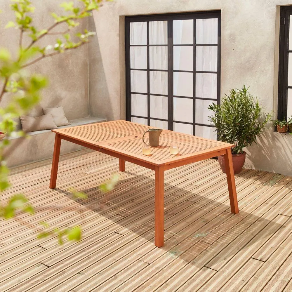 sweeek 10 To 12-seater Extendable Wooden Garden Table in Light Brown