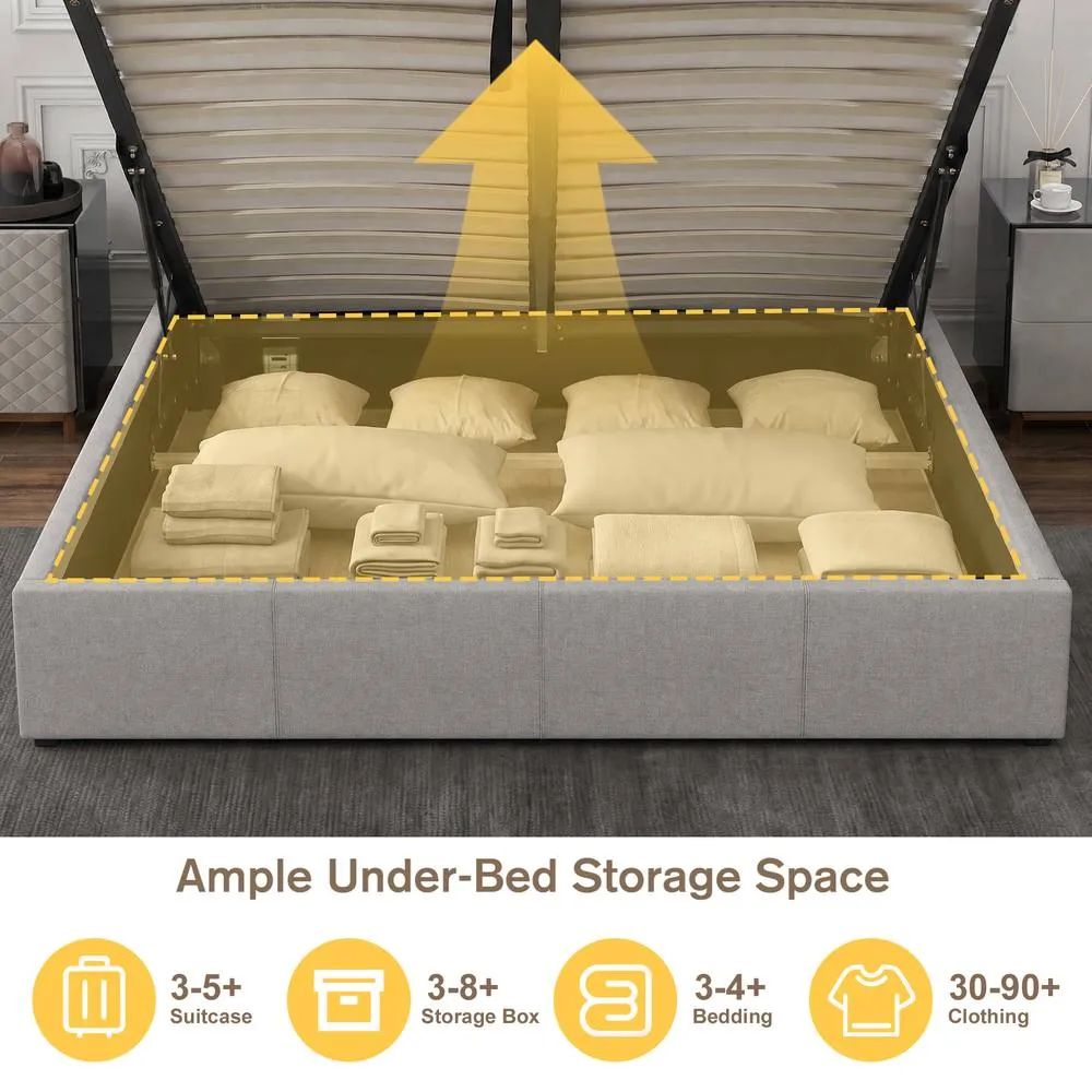 Comfy Living Ltd Fabric Modern Gas Lift Ottoman Bed Frame With LED in Light Grey 6