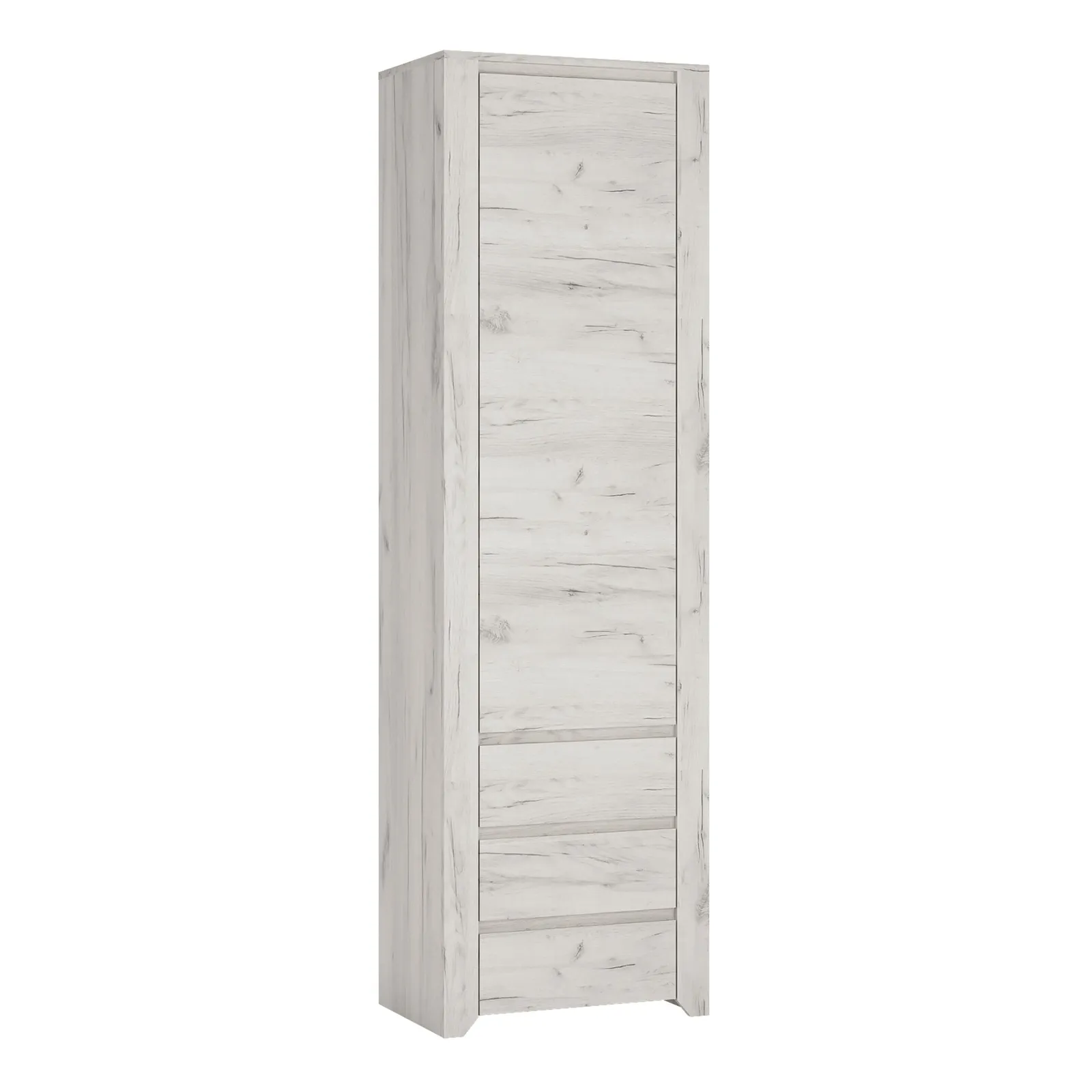 Furniture To Go Angel Tall Narrow One Door 3 Drawer Narrow Cupboard in White
