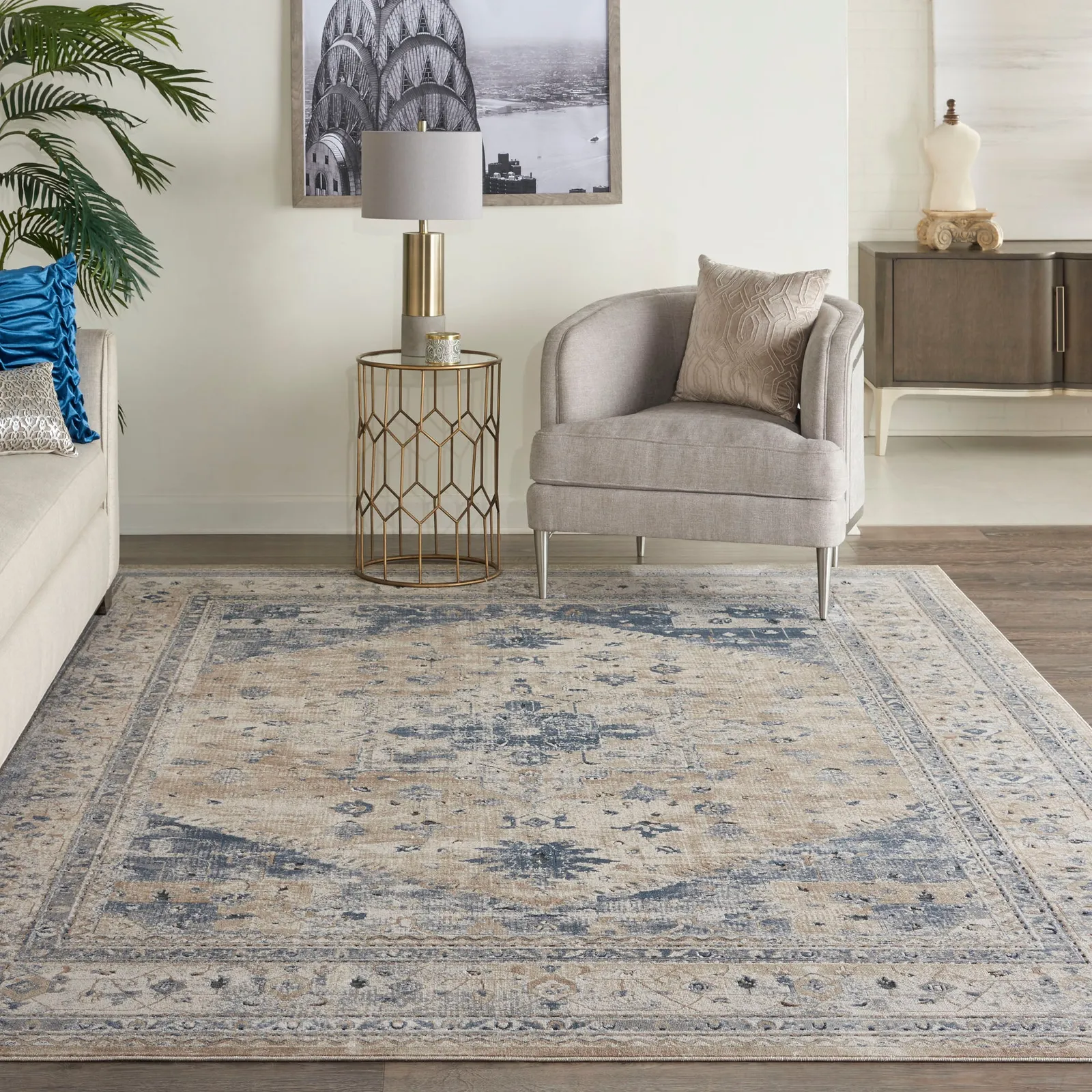 Beige and Blue Malta 2 Rug Blue/Natural
