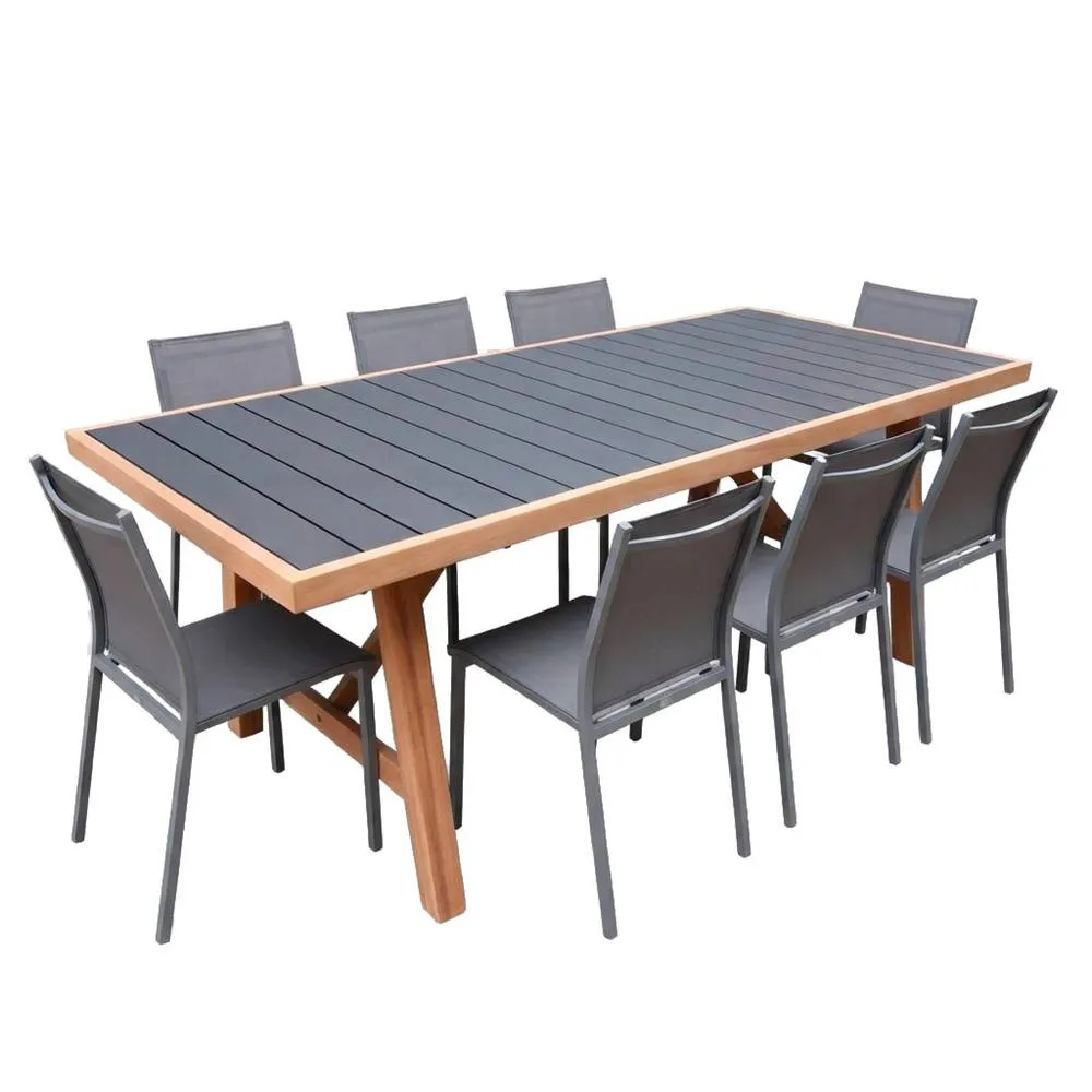 sweeek Acacia wood & aluminium garden table + 8 chairs in Dark Grey 2