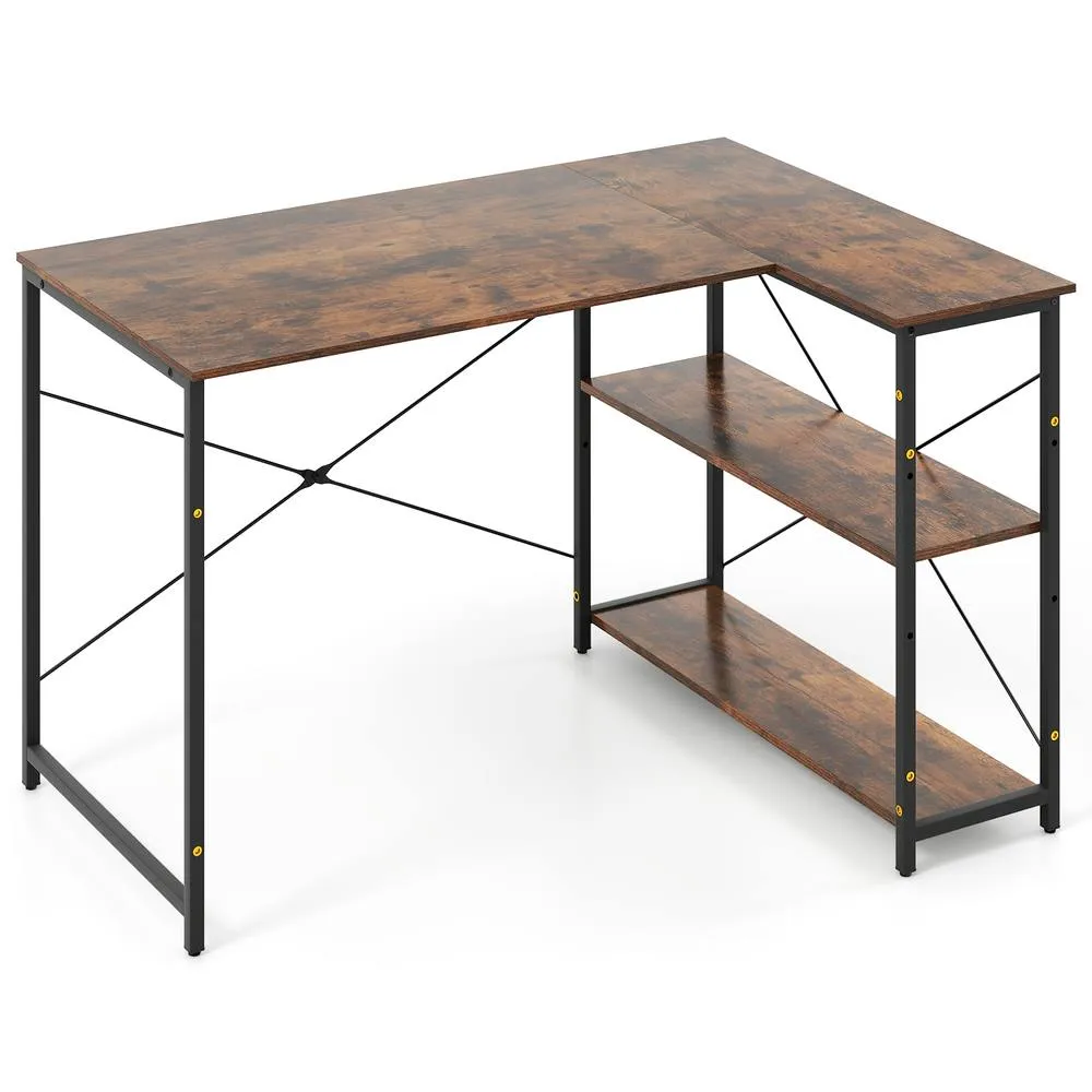 Costway L-shaped Computer Desk Reversible Corner Desk Brown 4