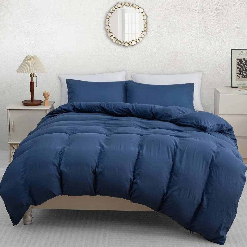 Pamposh Pre Washed Microfibre Duvet Cover Set King Size Ultra Soft Quilt Covers in Navy