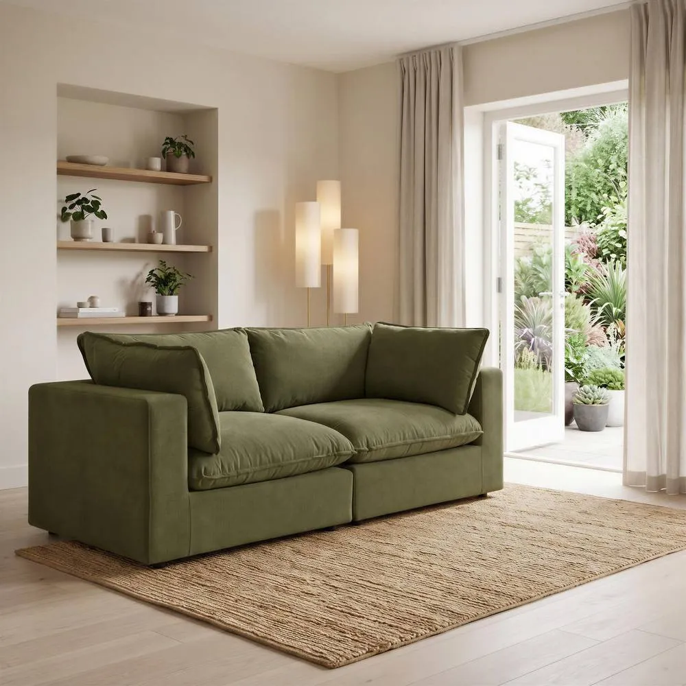 FurnitureboxUK Echo Linen-Look Fabric 2 Seater Modular Sofa in Green 2