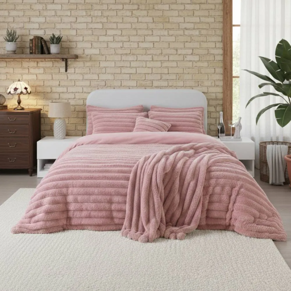 Snug City Luxury Teddy Cord Design Bedding Set Ultra Soft Cozy Stylish Comfort in Pink