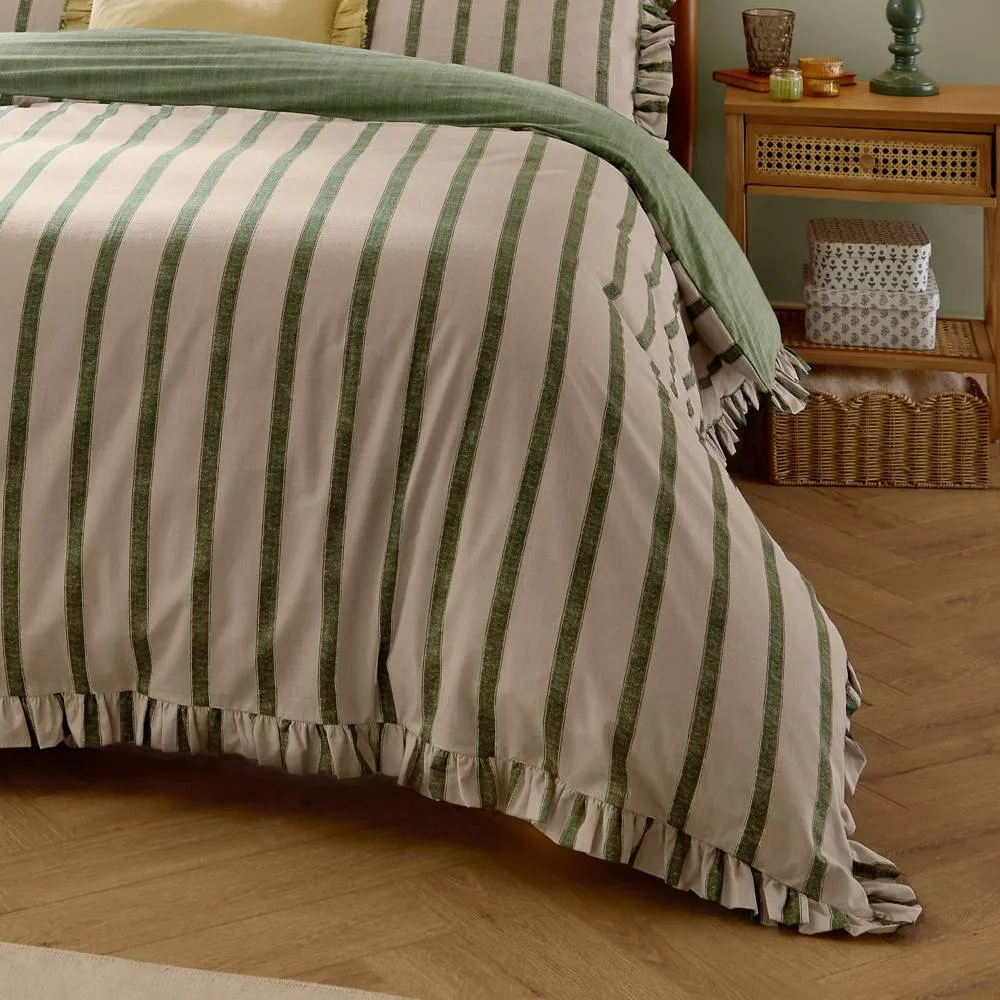 Wylder Connie Striped Ruffle Duvet Cover Set in Green 3