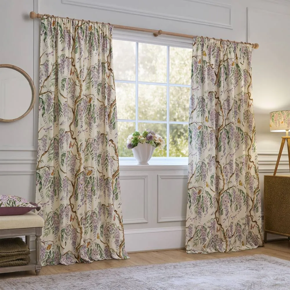 Voyage Maison Mariposa Fully Lined 100% Cotton Pencil Pleat Curtain Pair 2