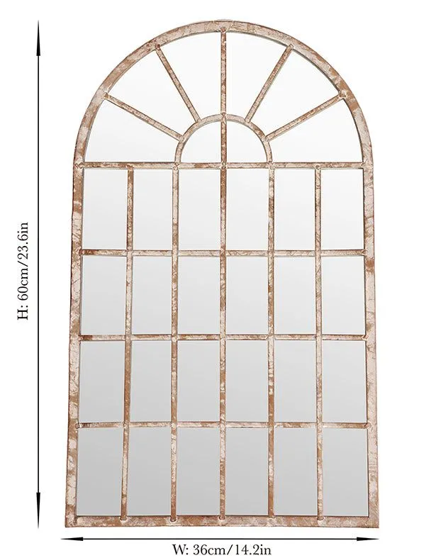 Dibor Vintage Indoor Outdoor Distressed Finish Arched Garden Mirror H60cm x W36cm in Silver 2