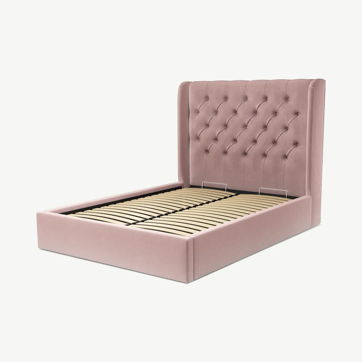 Romare Double Ottoman Storage Bed, Heather Pink Velvet