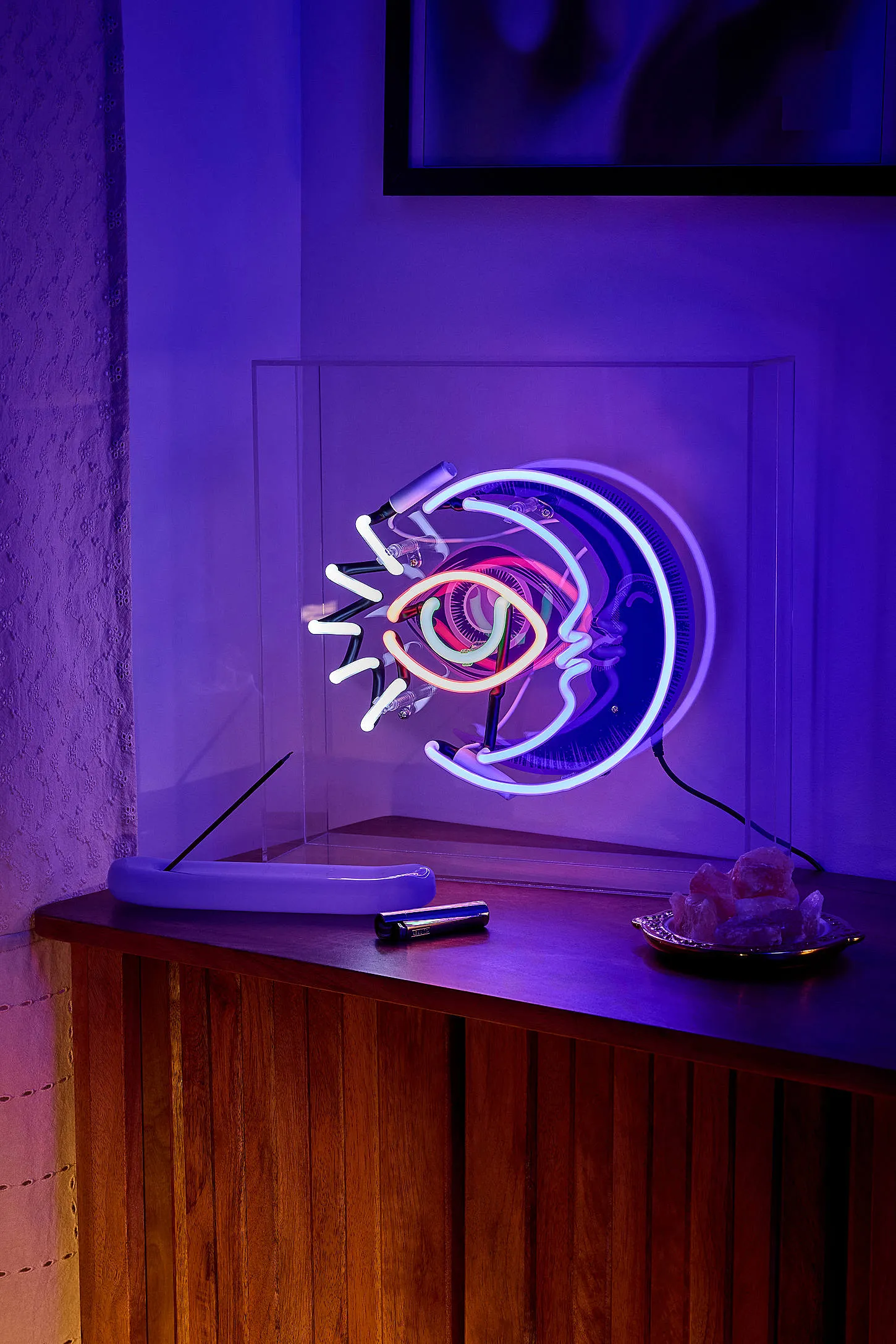 Moon Neon Large Glass Light Box - Purple ALL