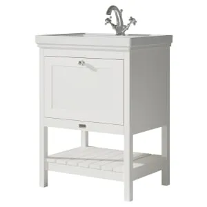 Bayswater Hartleigh Pointing White Traditional Freestanding Vanity Unit & 1 Tap Hole Traditional Recessed Basin - 600mm 2