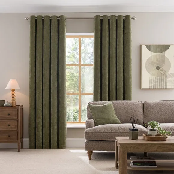Soft Chenille Herringbone Eyelet Curtains 2