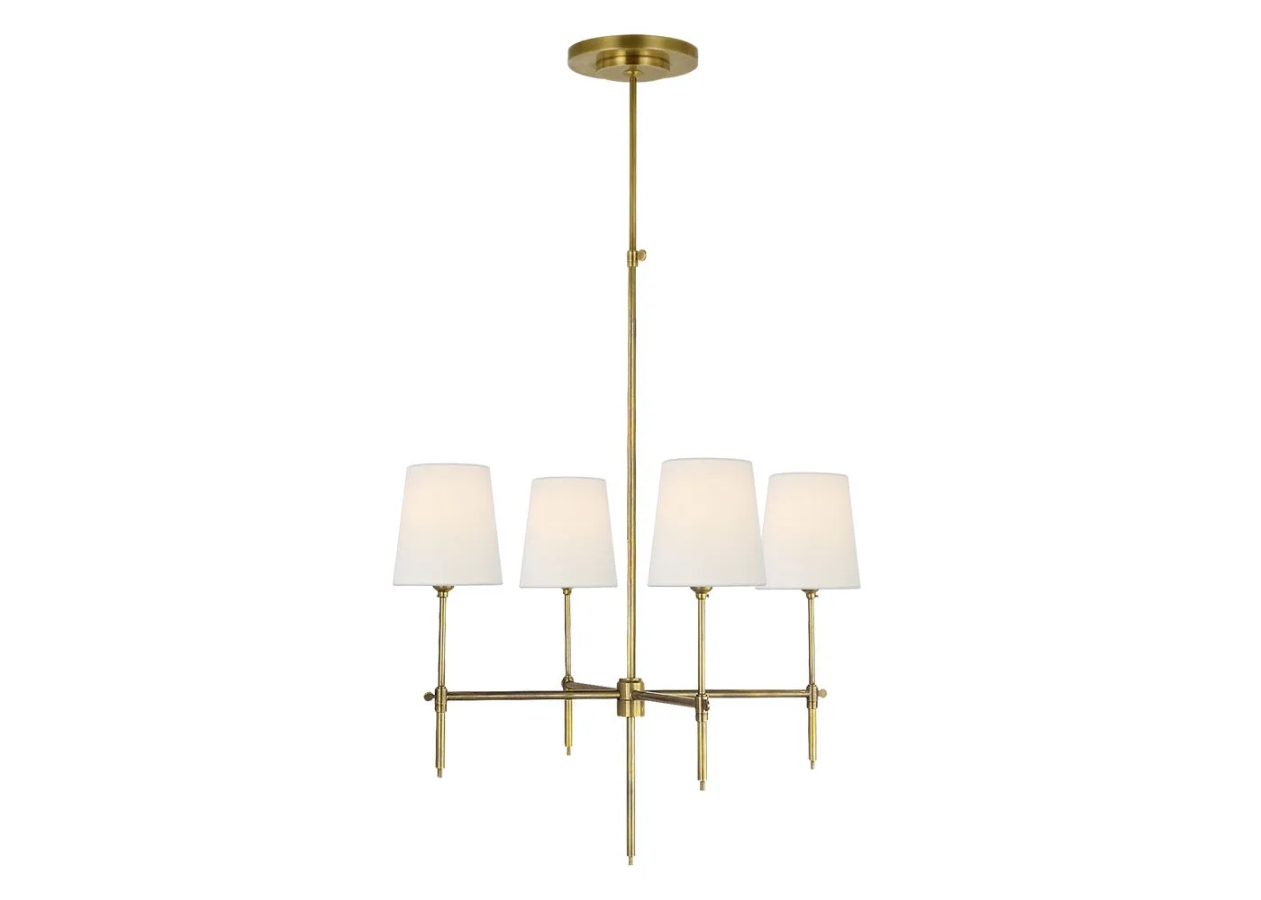 Visual Comfort Bryant Chandelier Pendant Light Antique Brass and Linen Shade