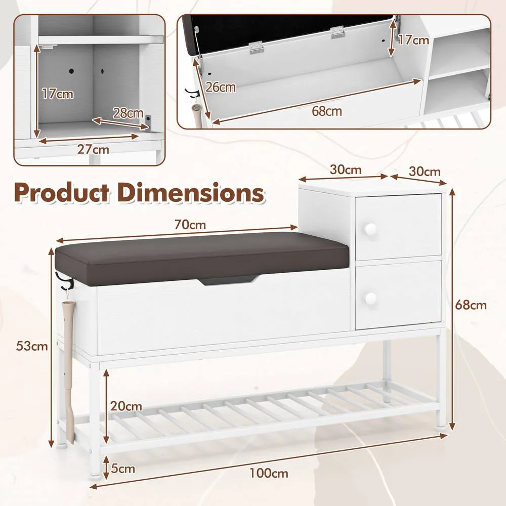 Costway Shoe Storage Bench Shoe Rack Stand with Flip Top Storage-White in White 2