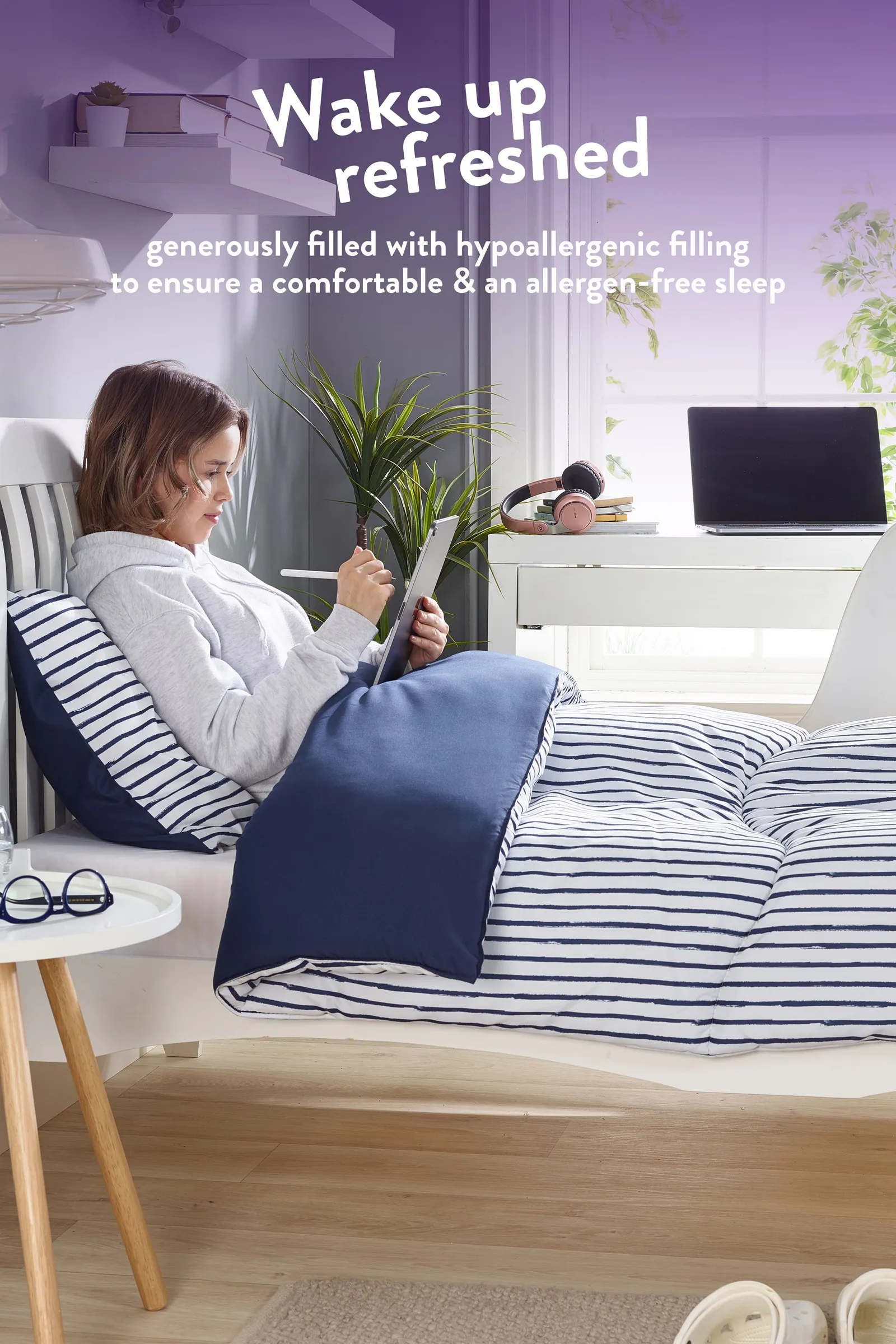 Slumberdown Coverless Comfort Printed Stripe Navy 10.5 Tog Duvet 5