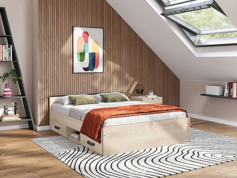 Vente-unique 140 X 190 Cm Bed With Storage, 2 Drawers & 1 Compartment - Natural in Light Oak 3