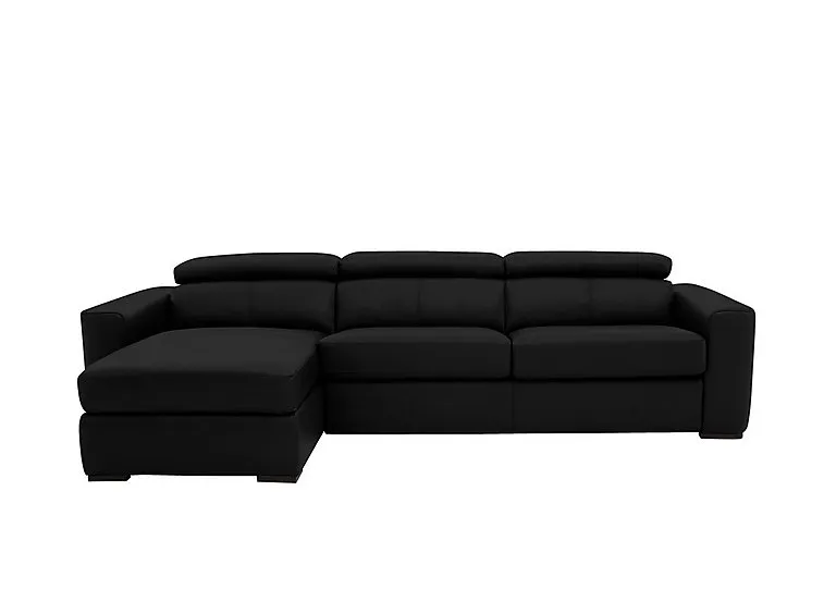 Infinity Leather Left Hand Facing Corner Chaise Sofa with Storage - Classic Black