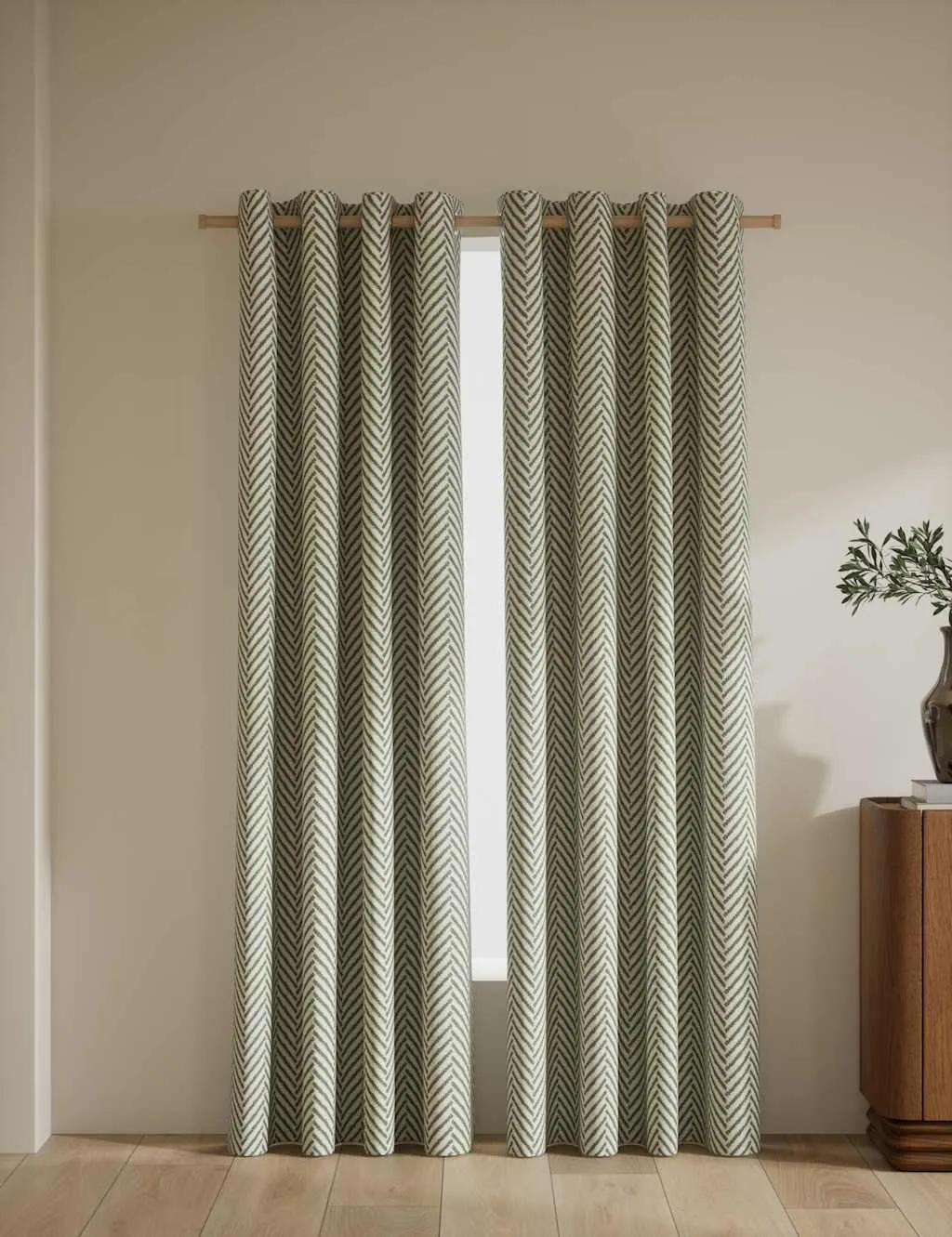 M&S Textured Herringbone Eyelet Curtains Green