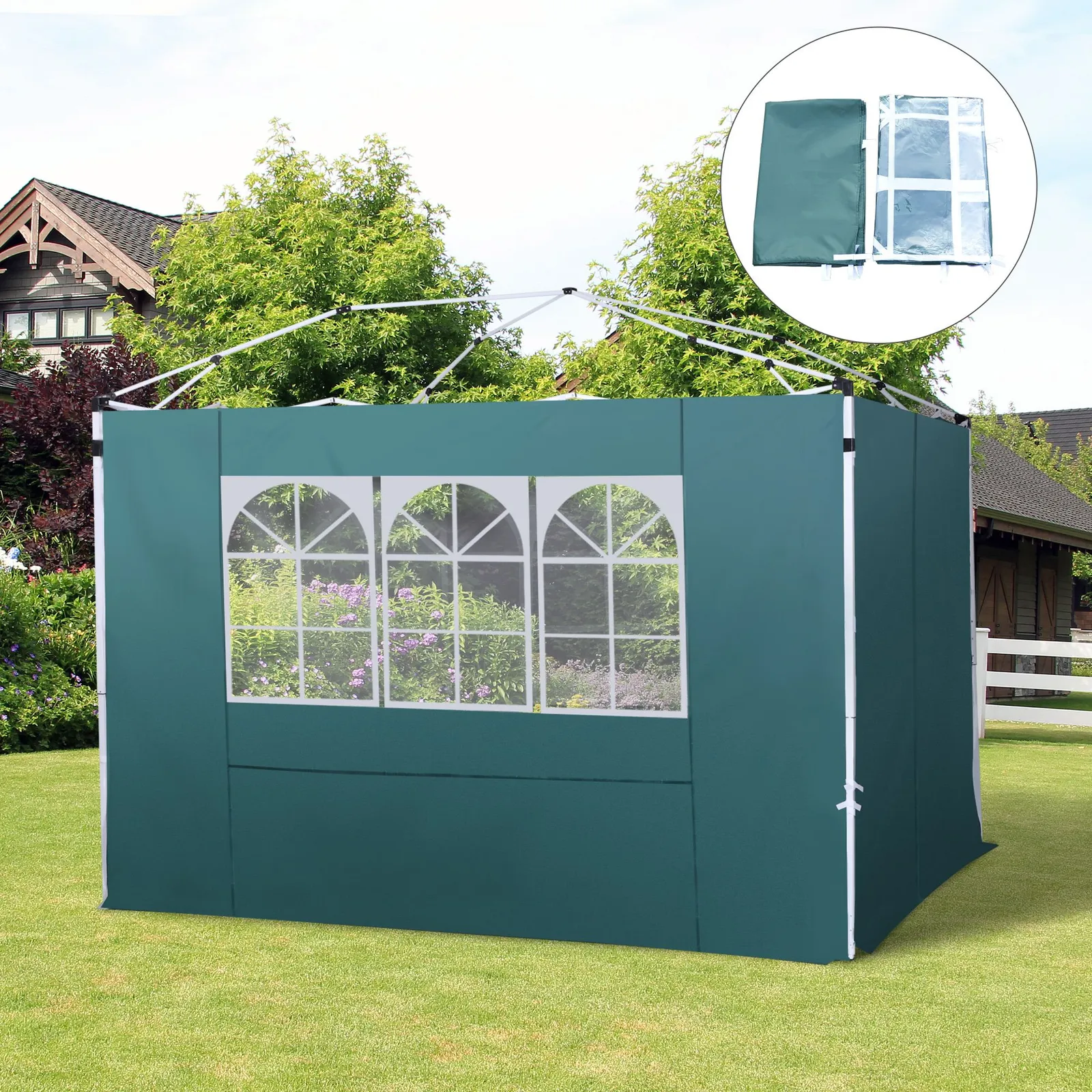 OUTSUNNY Gazebo Replacement Exchangeable Side Wall Panels w/ Window in Green