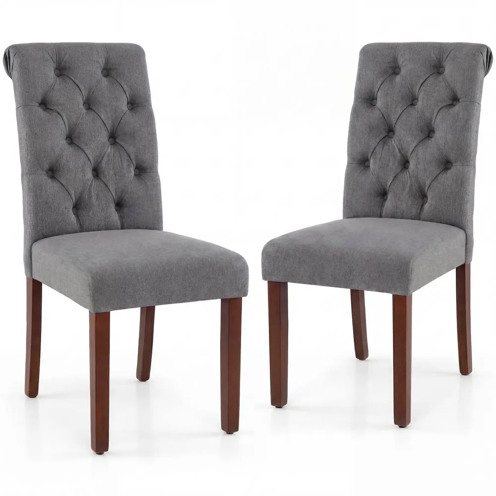 Costway Upholstered Dining Chairs Set of 2 Button Tufted Chairs w/Padded Seat in Grey 5