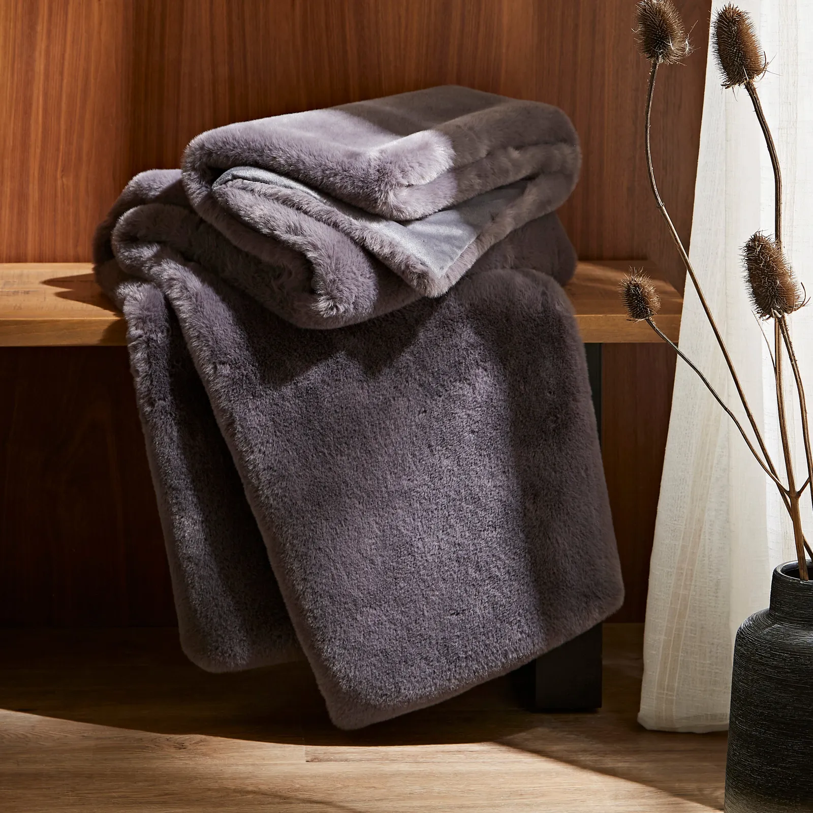Silky Soft Faux Fur Recycled Throw Grey