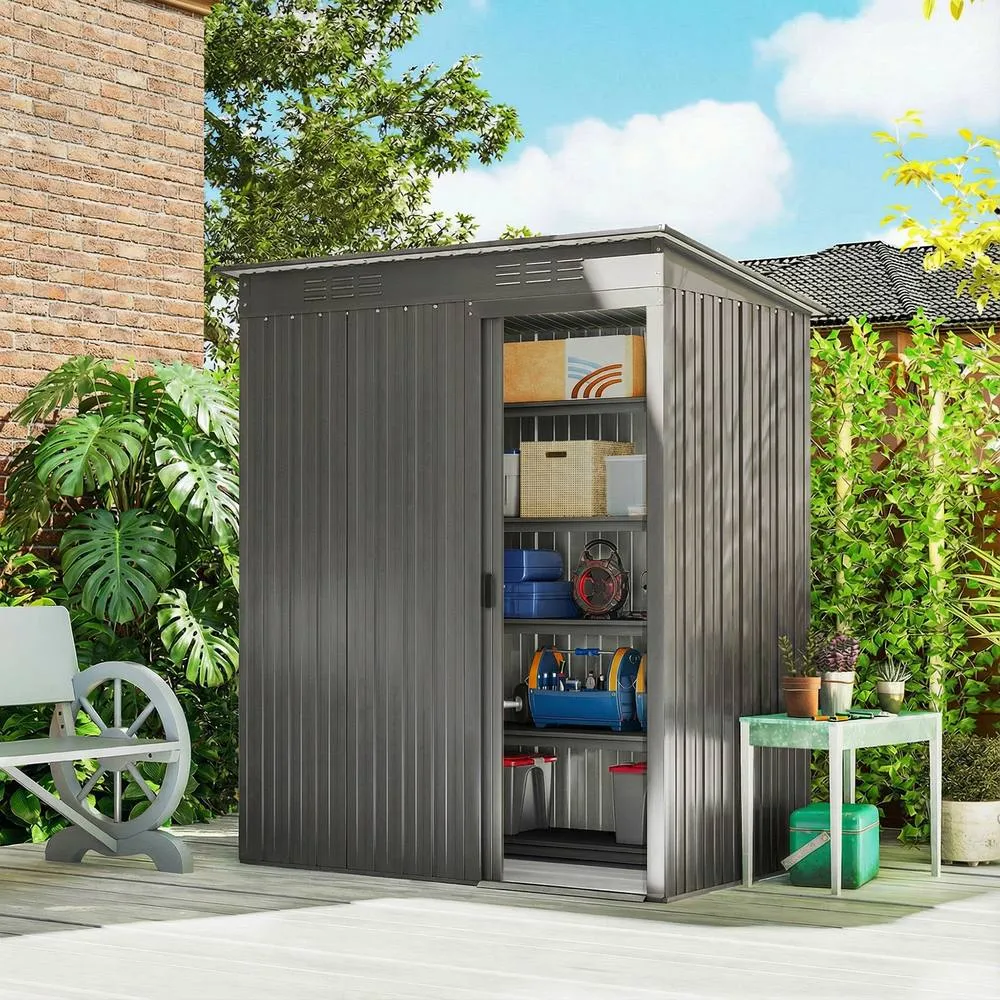 OUTSUNNY Grey, 5 x 3.5ft) Metal Garden Shed with Effortless Assembly in Light Grey