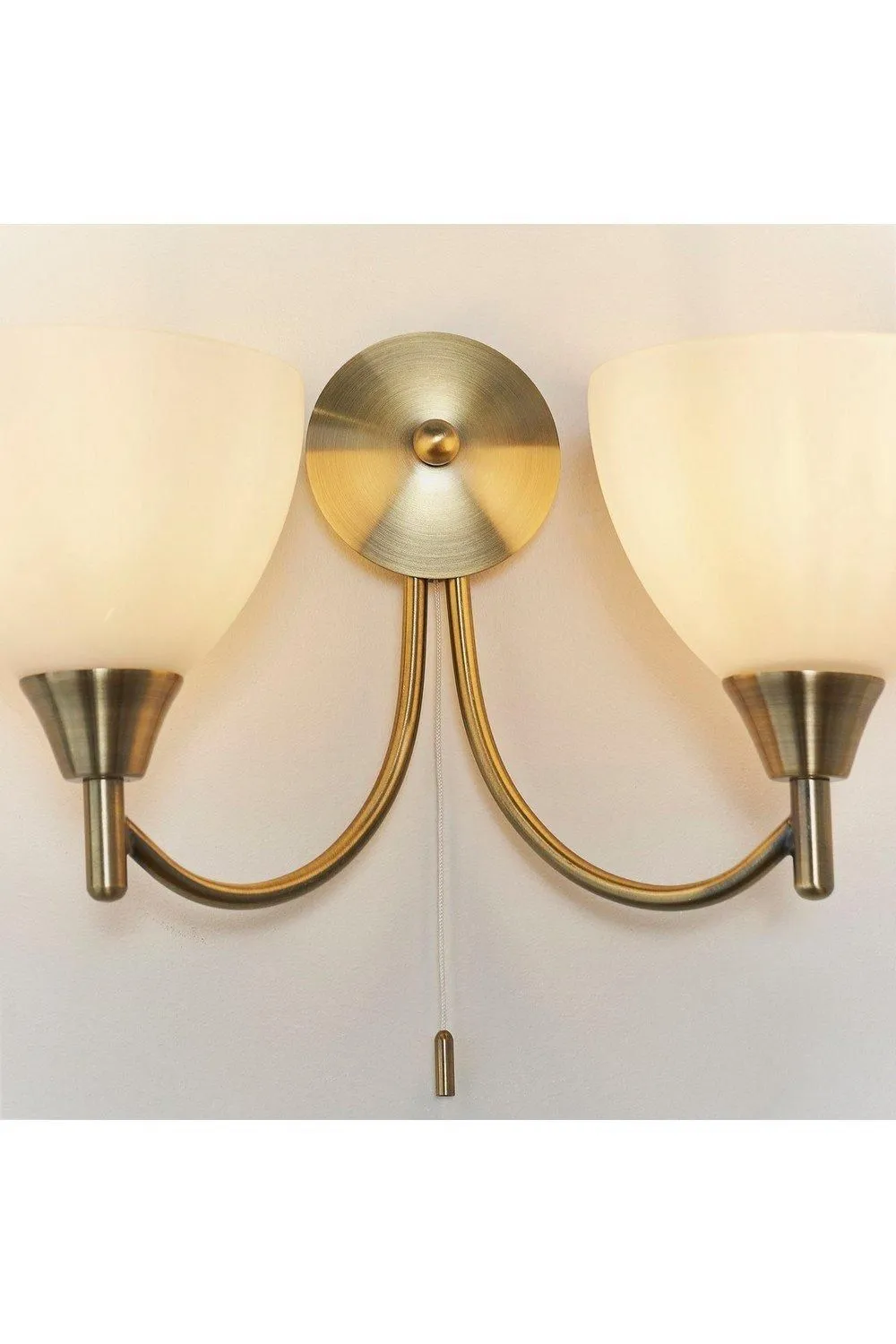 Netlighting Alton 2 Light Indoor Wall Light Antique Brass with Opal Glass E14 in Gold 6