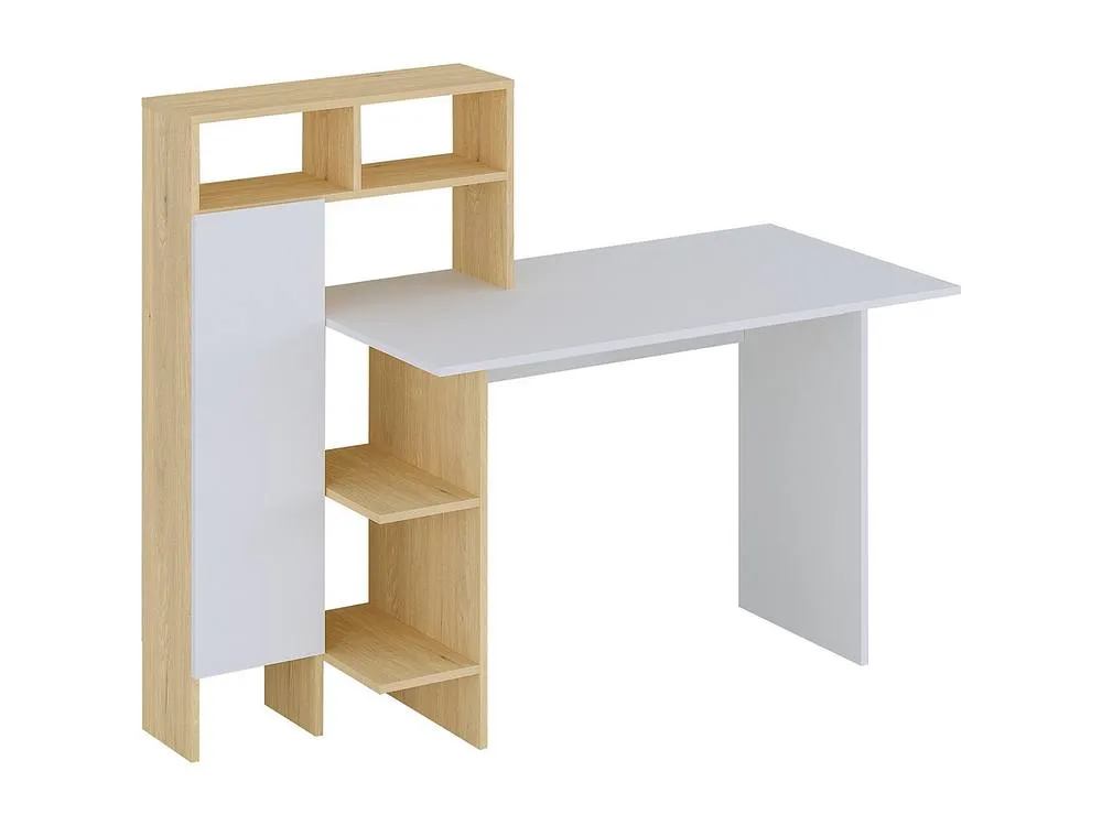 Vente-unique Desk With 1 Cupboard & 4 Open Compartments - White & Natural in Light Oak 5