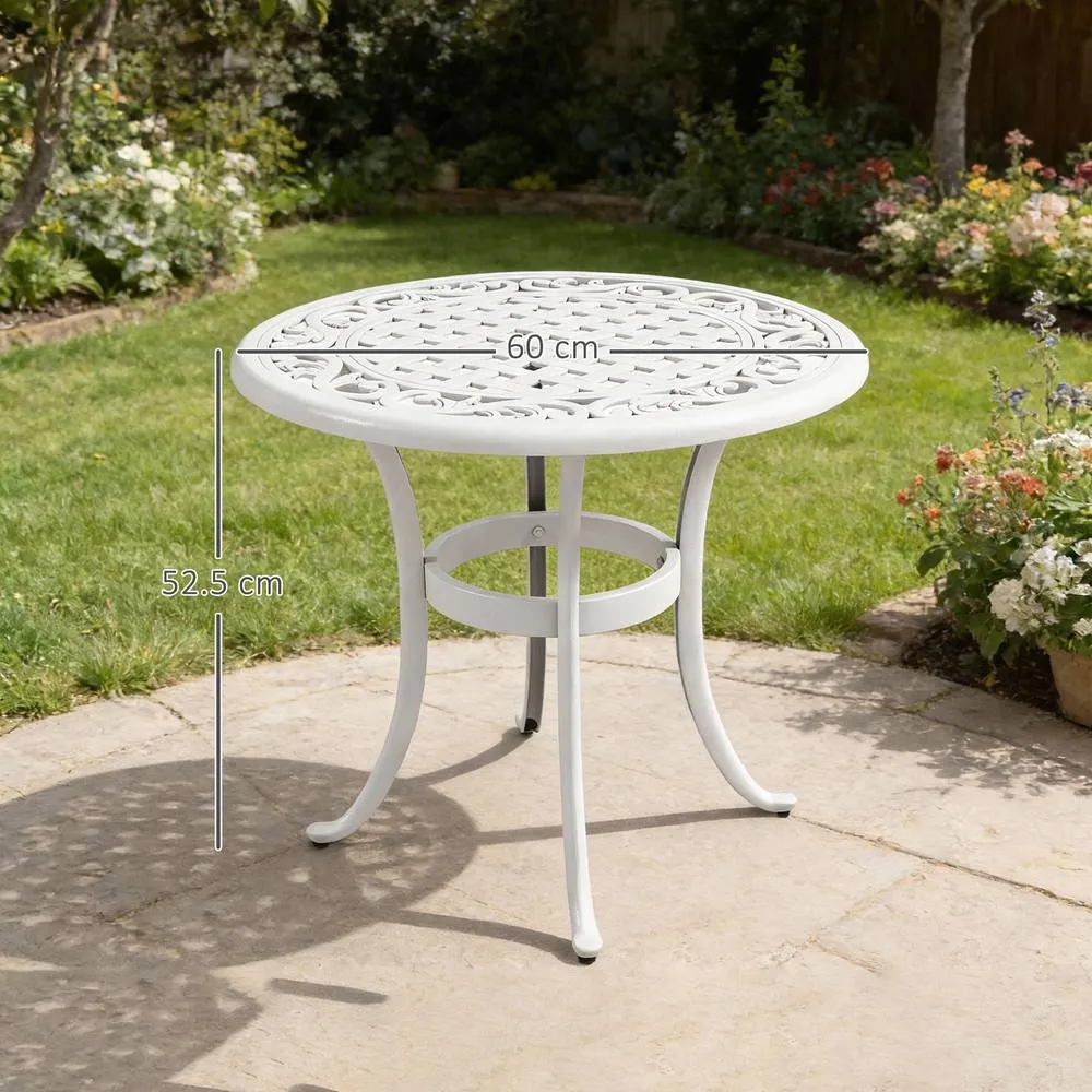 OUTSUNNY 60cm Round Garden Table with Cast Aluminium Frame, White 3